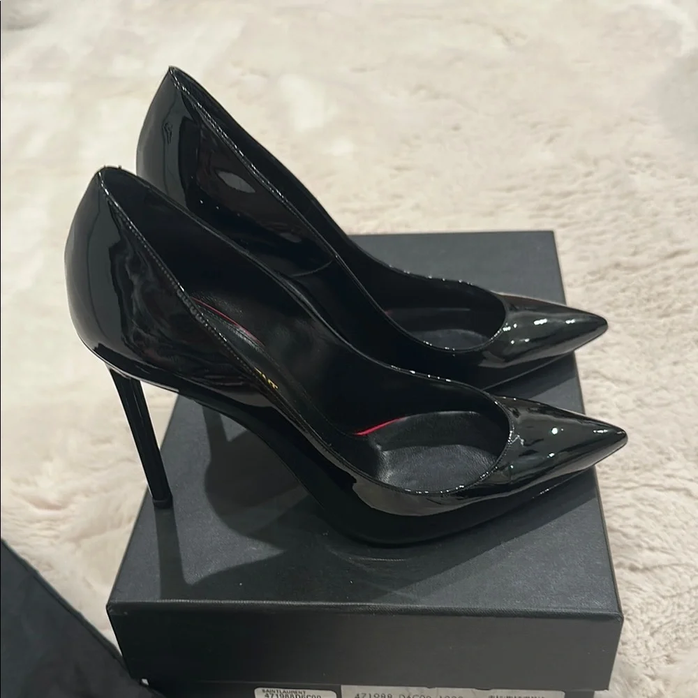 Saint Laurent Black Patent Leather Stiletto Heels - Picture 7 of 9